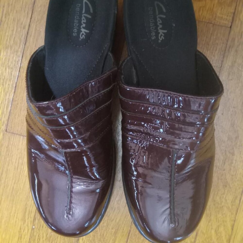 Brown Patent Leather Clarks Bendables